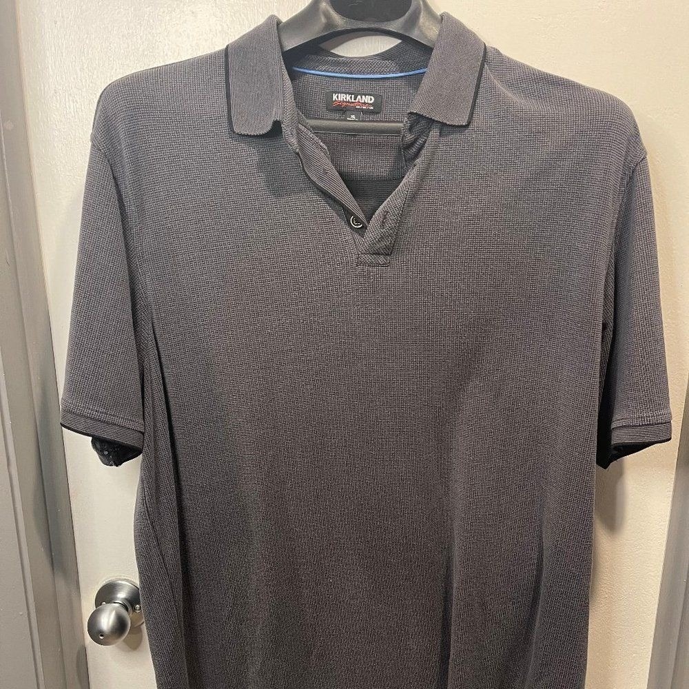 Kirkland Signature Mens XL Dark Gray Textured Short Sleeve Polo Shirt Classic